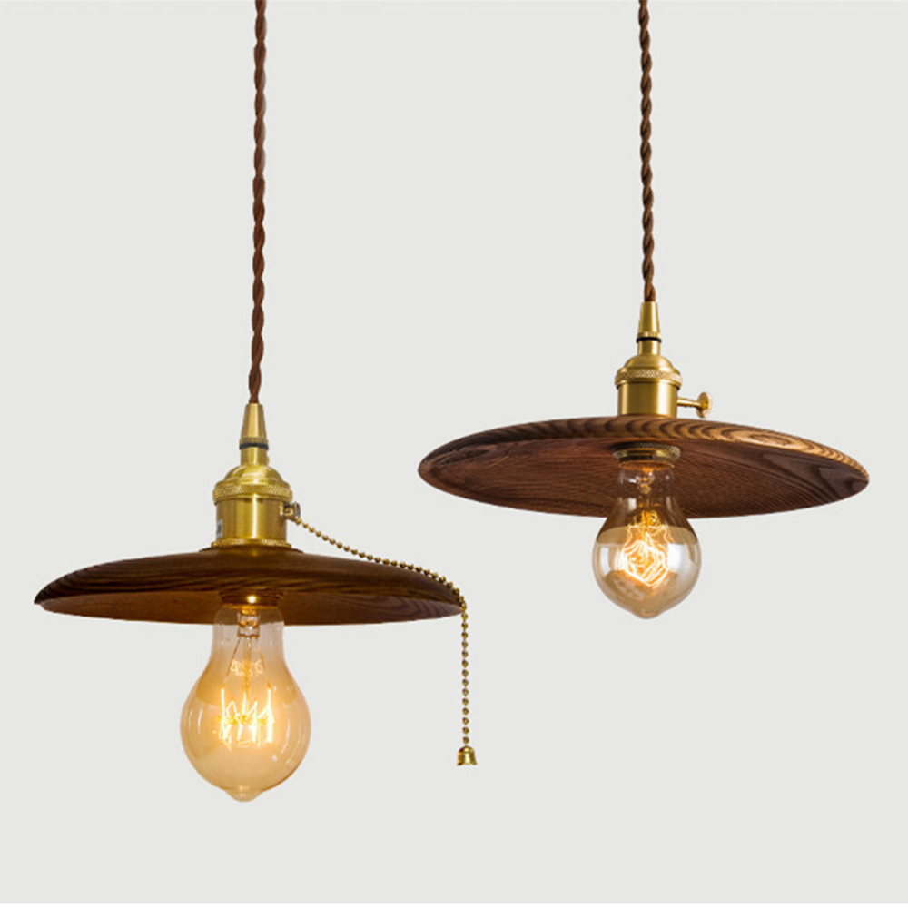 Retro Walnut Conical Pendant Light -Homdiy
