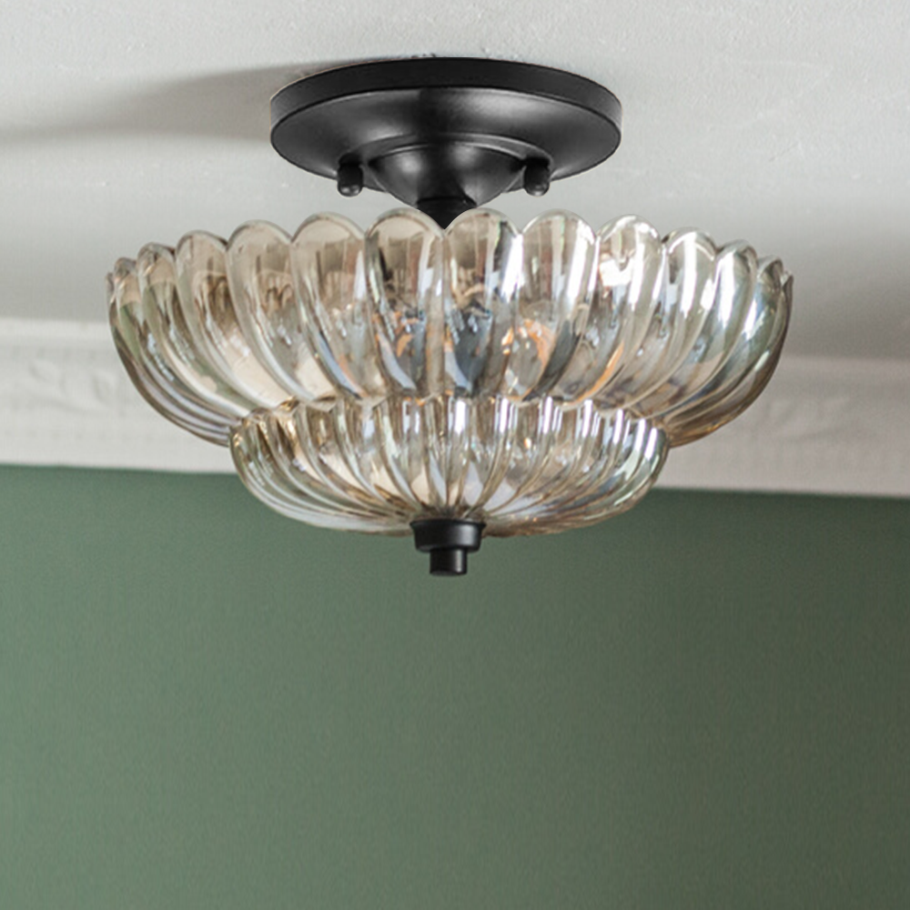 Semi Flush Mount Ceiling Lights Umbrella Shape Glass Lamp -Homdiy