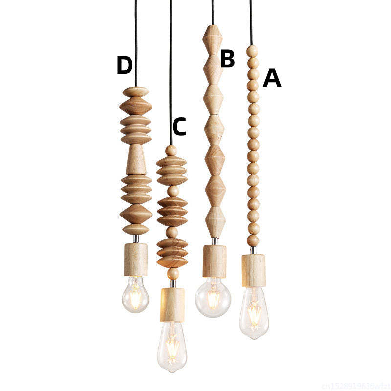 Retro Wooden Geometric Beads String Lights Hanging Pendant Lighting -Homdiy
