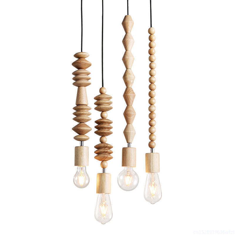 Retro Wooden Geometric Beads String Lights Hanging Pendant Lighting -Homdiy