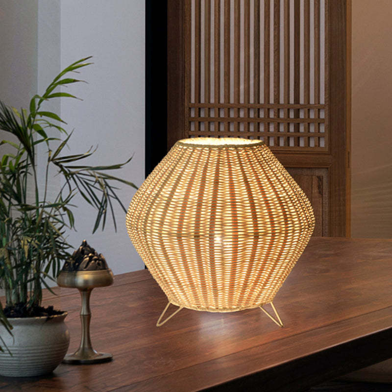 Handmade Rattan Table Lamp Rustic Bedside Desk Light -Homdiy