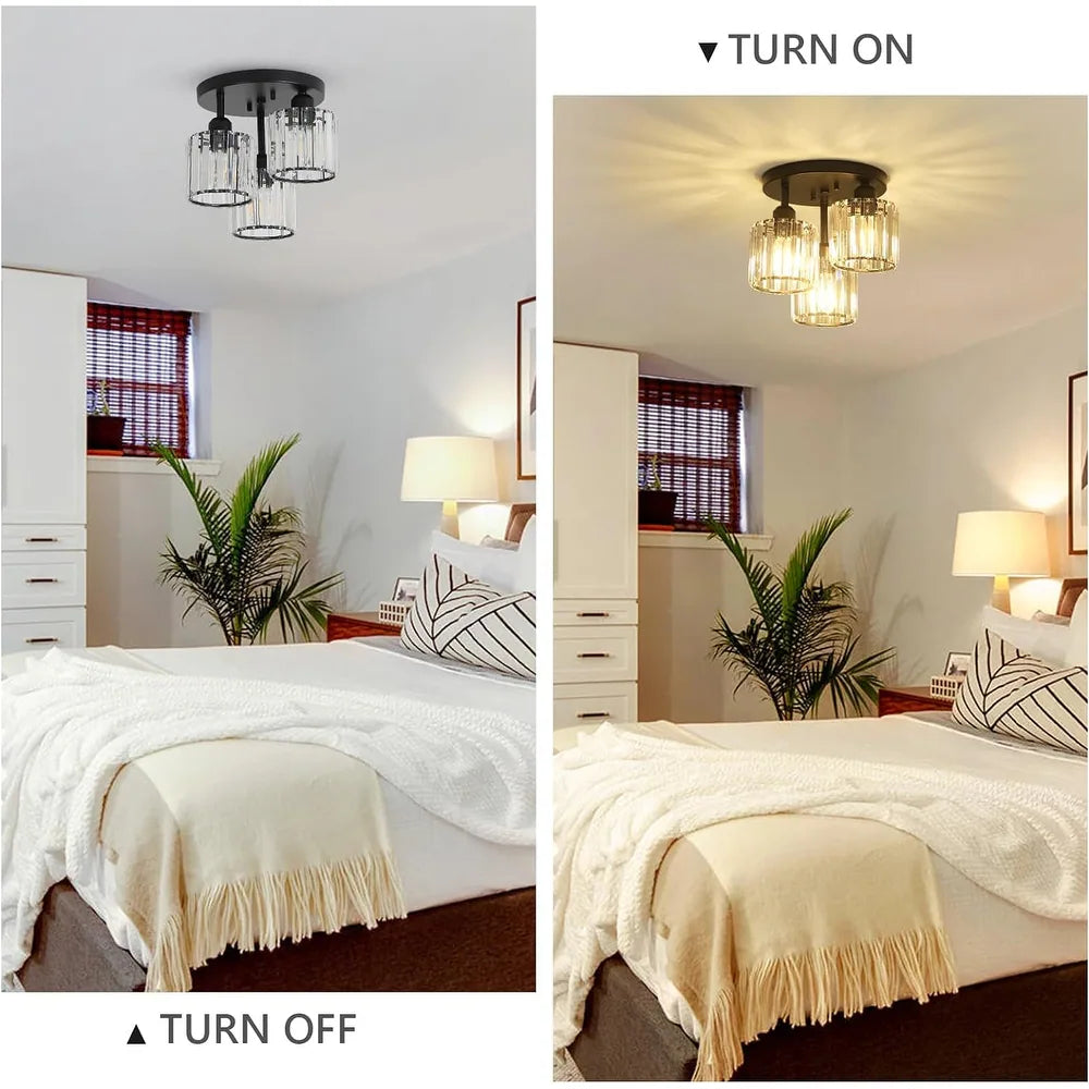 Modern Glass Crystal Semi Flush Ceiling Light