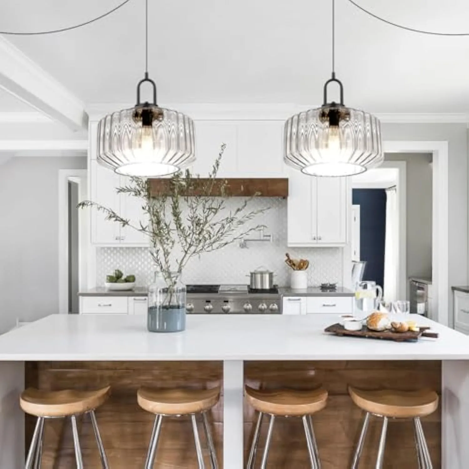 Farmhouse Plug-in Glass Pendant Light For Kitchen Island