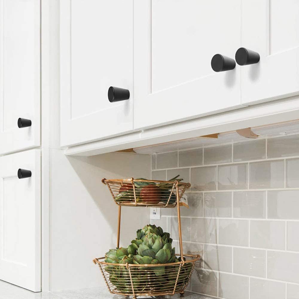 6 Pack Flat Black Cone Shape Drawer Knobs Solid, 1'' Diameter(LS745BK) -Homdiy