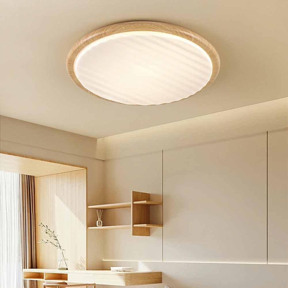 Simple Round Wood Wrinkles LED Bedroom Ceiling Light -Homdiy