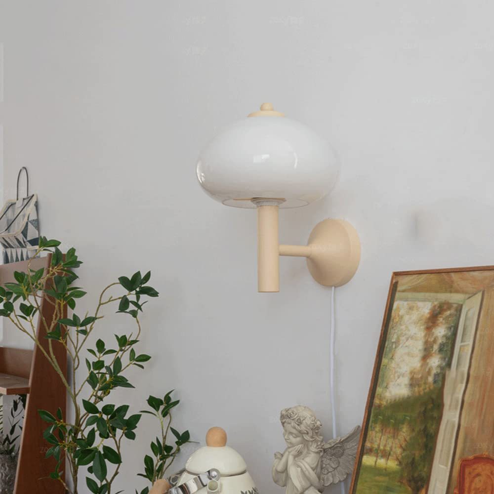 Cute Cream Mushroom Glass Wall Light For Bedroom -Homdiy