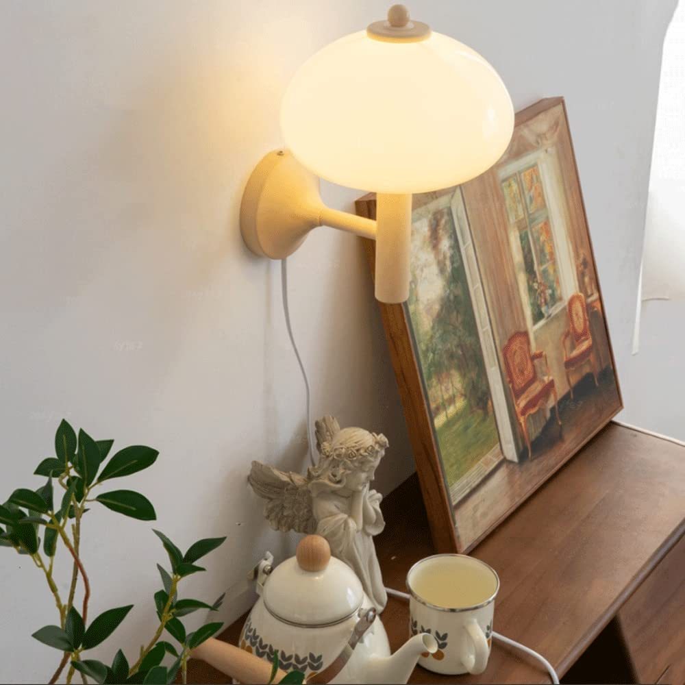 Cute Cream Mushroom Glass Wall Light For Bedroom -Homdiy
