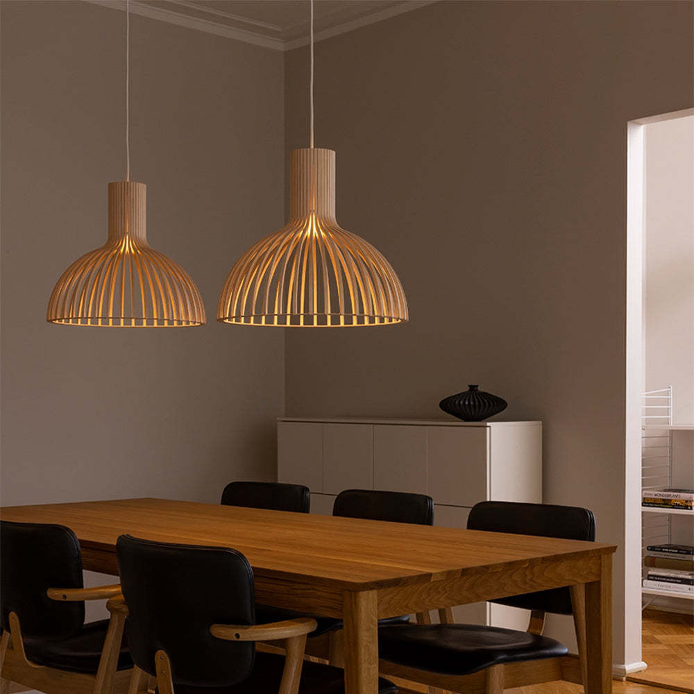 Stylish Pumpkin Shape Wood Pendant Light -Homdiy