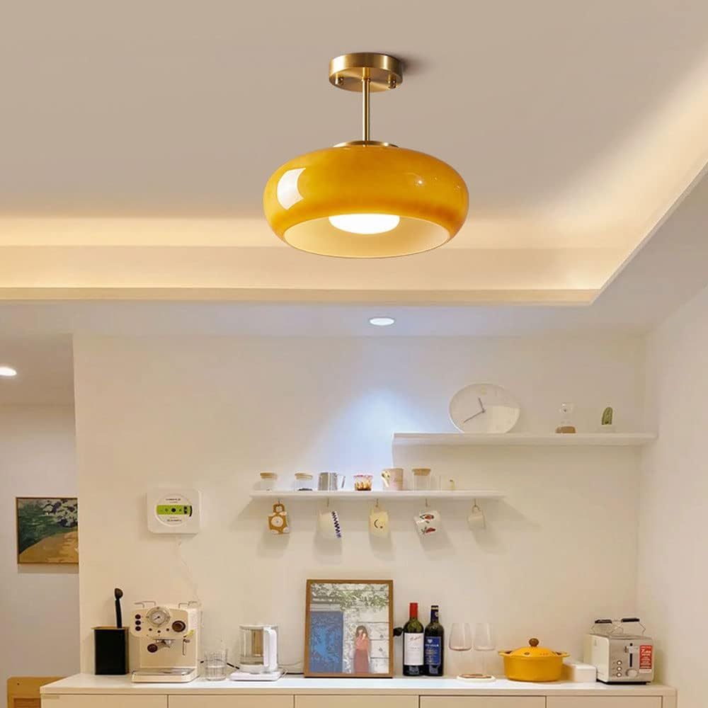 Retro Amber Round Glass Ceiling Light