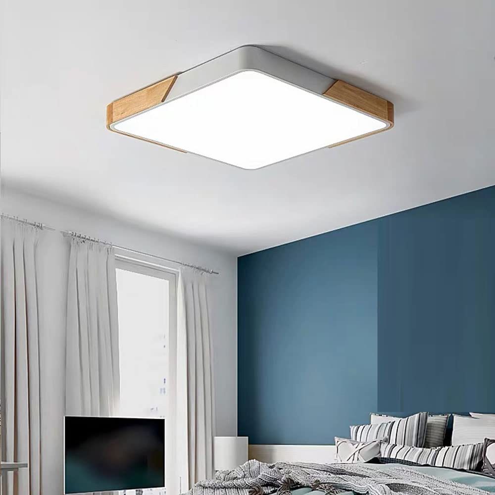 Square Wood And Metal Flush Mount LED Dimmable Ceiling Light -Homdiy