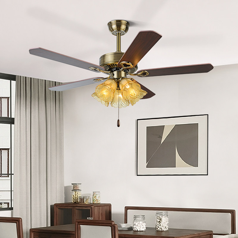 Semi-Flush Vintage Design Black Flower Shape Ceiling Fan With Light