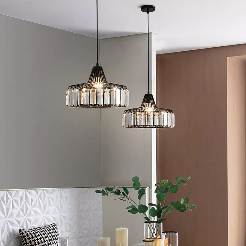 Modern Black Crystal Pendant Light for Dining Room