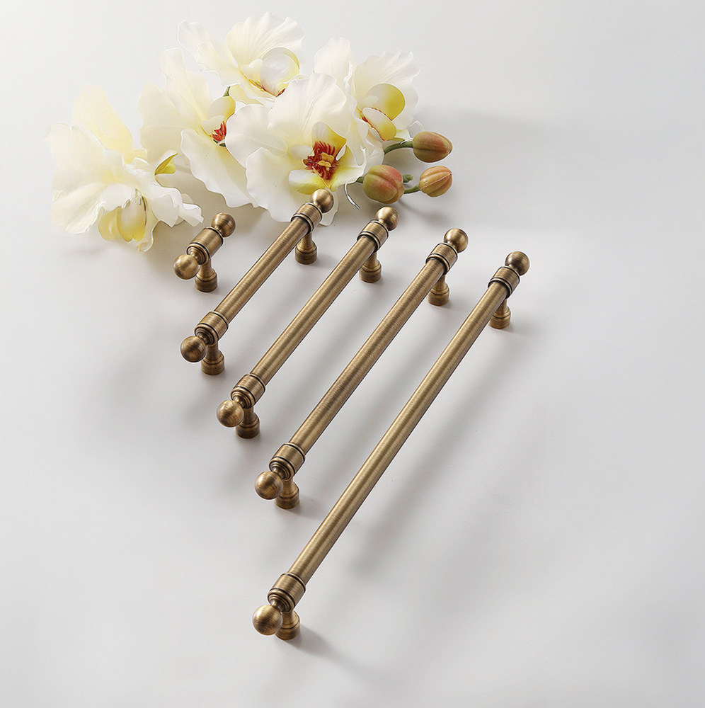 French Vintage Solid Antique Brass Ball-End Cabinet Pulls