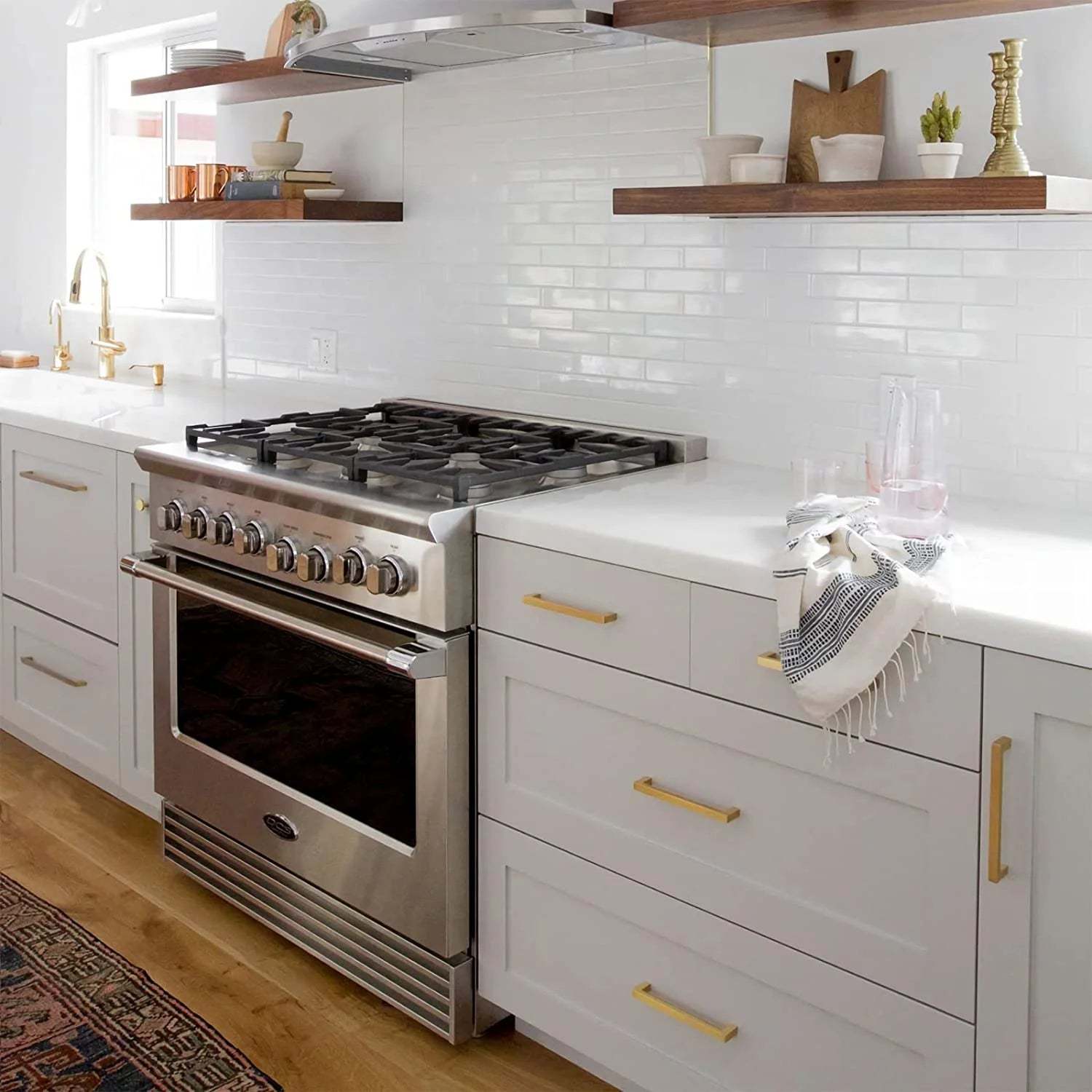 Brushed Brass Drawer Pulls Gold Square Handles for Kitchen -Homdiy