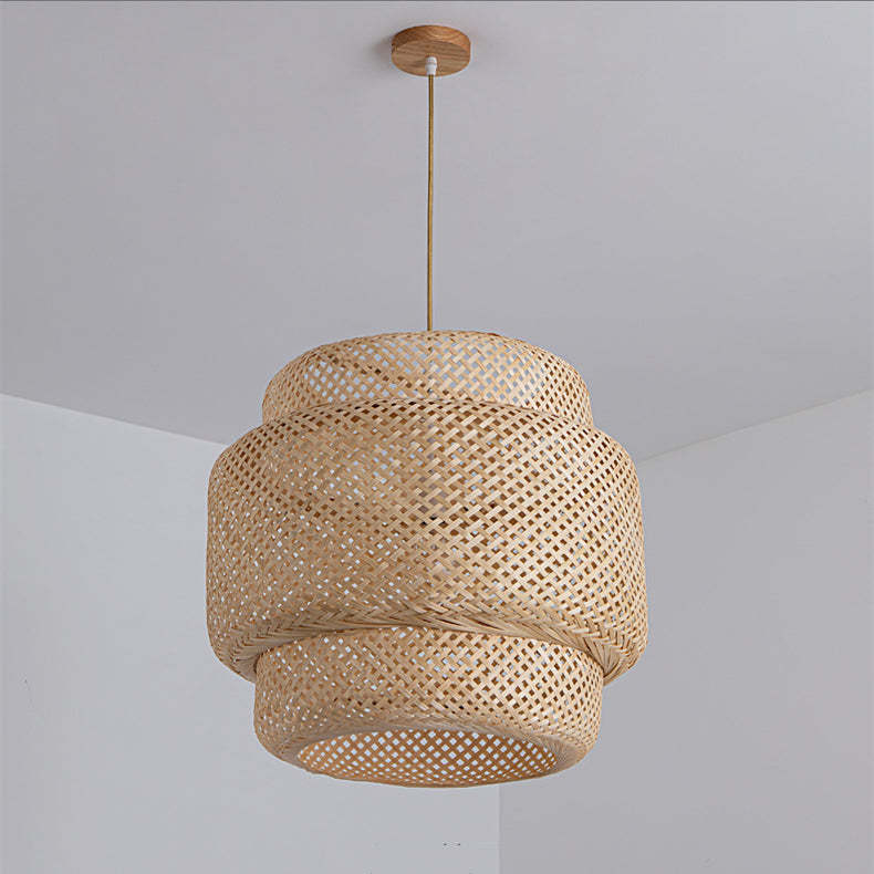 Handwoven Bamboo Pendant Light Boho Lighting Fixture -Homdiy