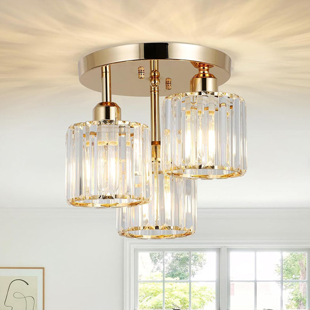 Modern Glass Crystal Semi Flush Ceiling Light