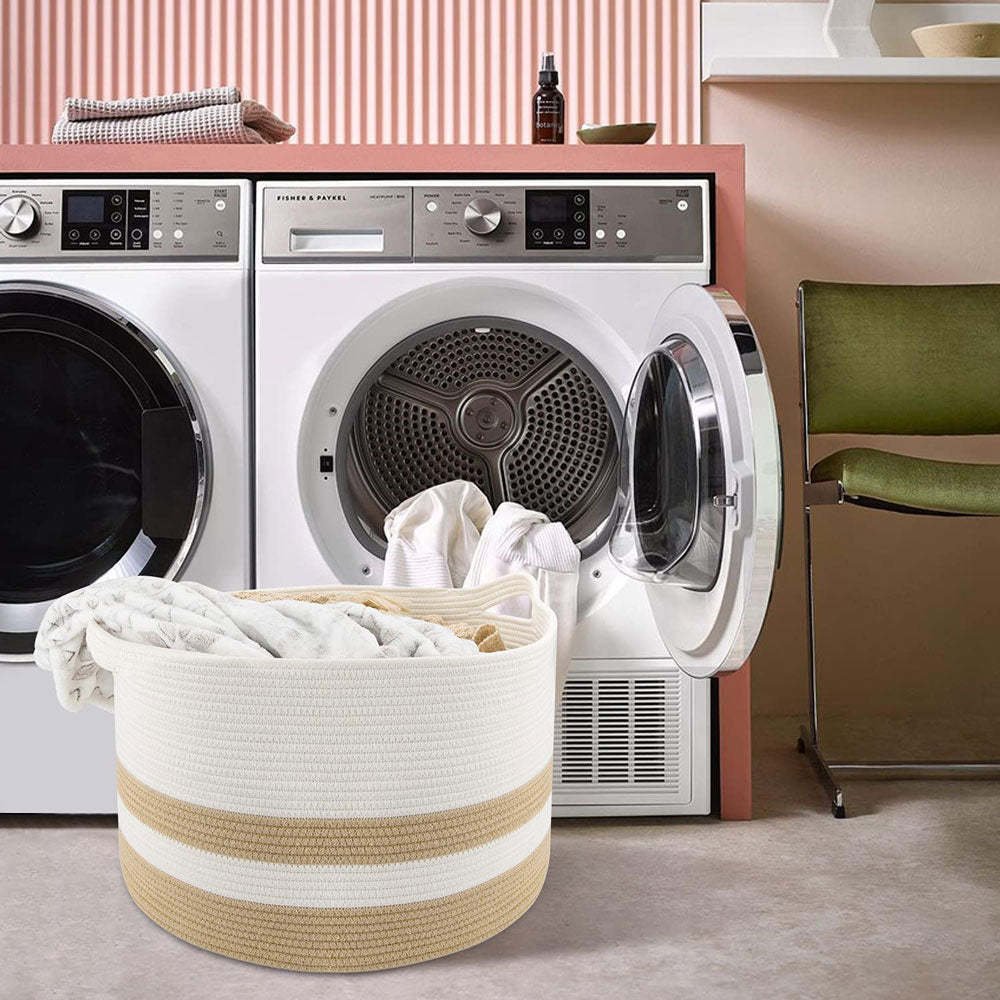 Round Woven Storage Basket Large Cotton Rope Baskets for Storage Baby Storage Basket XXL -Homdiy