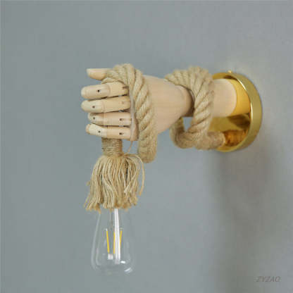 Retro Industrial Hemp Rope Wall Lamp Creative Hand Shape Wall Light -Homdiy