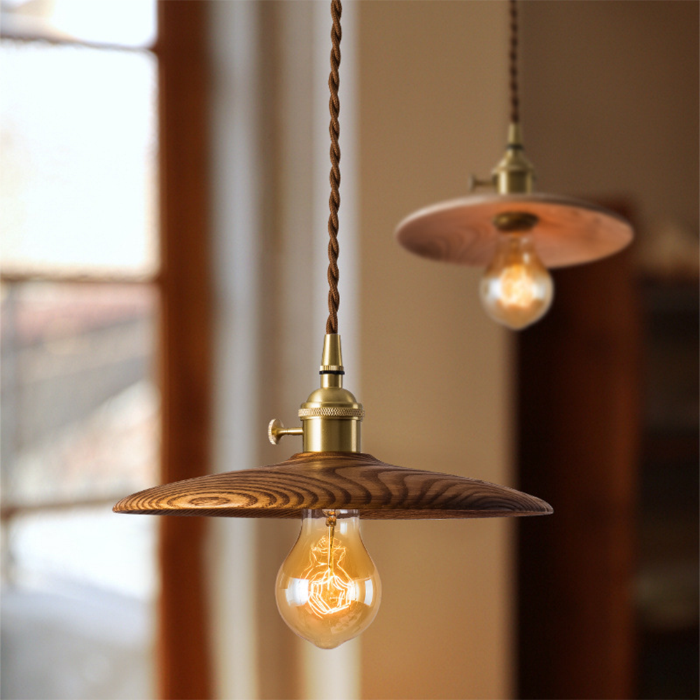 Retro Walnut Conical Pendant Light -Homdiy