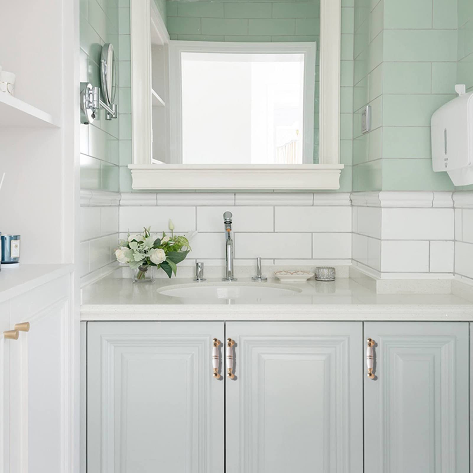 Light Luxury Gold White Creamic Kitchen Door Handles -Homdiy