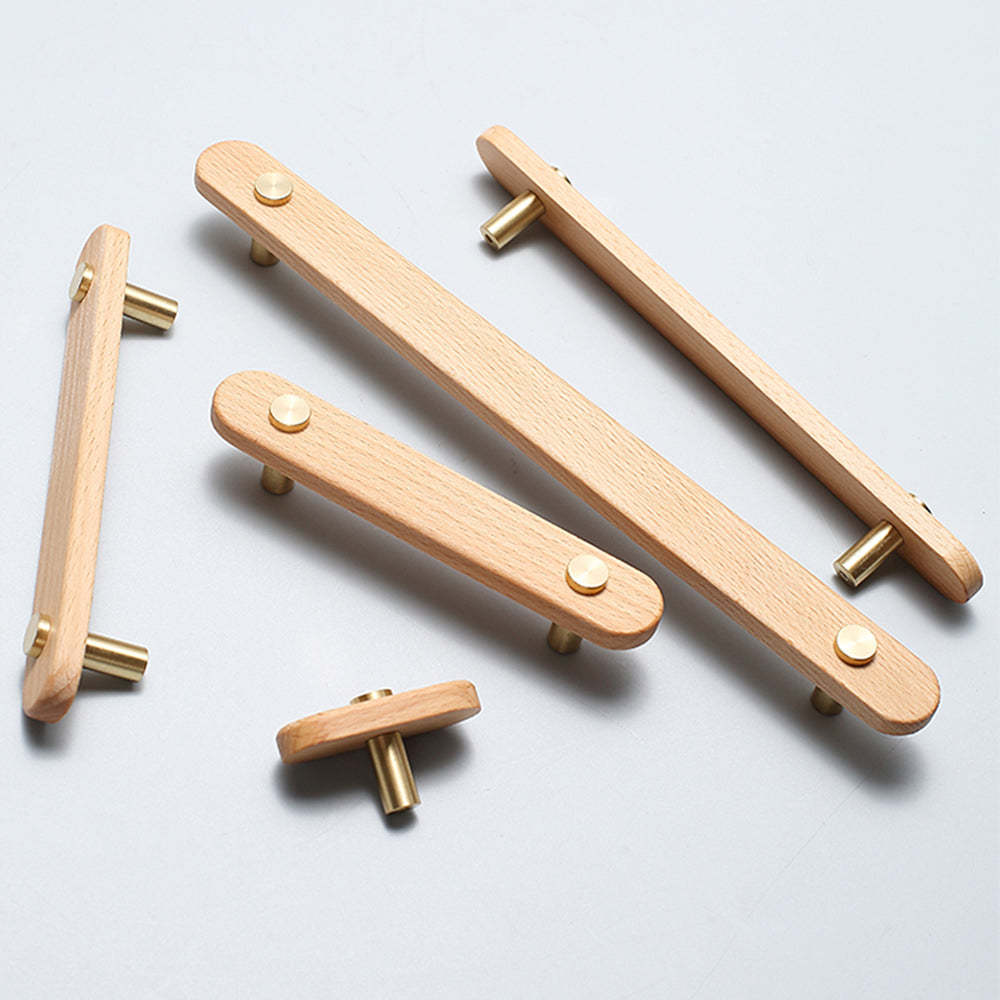 Rustic Long Beech Finish Wooden Drawer Pulls -Homdiy