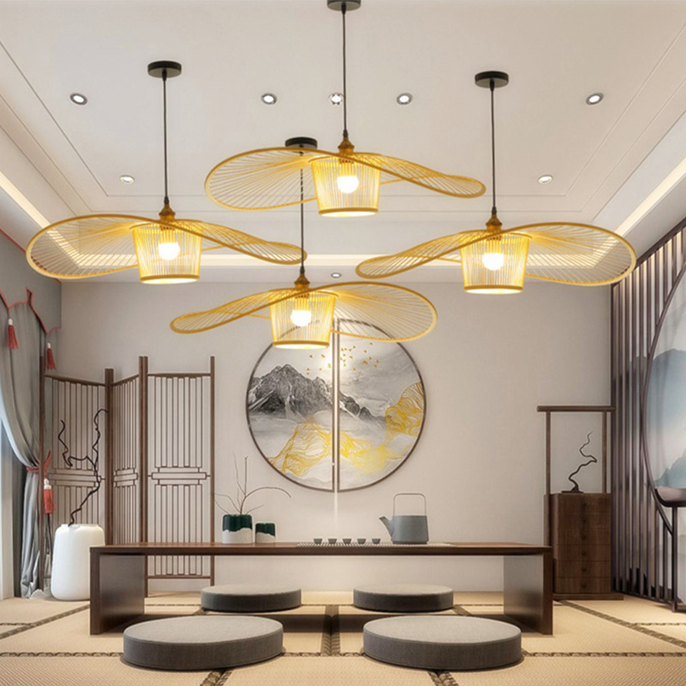 Waving Bamboo Vintage Woven Wicker Handmade Rattan Pendant Light -Homdiy