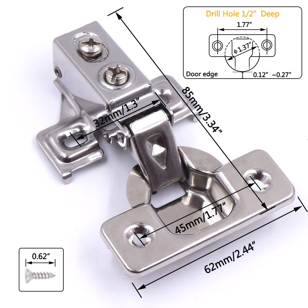 Soft Close Cabinet Door Hinges Stainless Steel Concealed Kitchen Cabinet Hinges with Mounting Screws and Manual -Homdiy