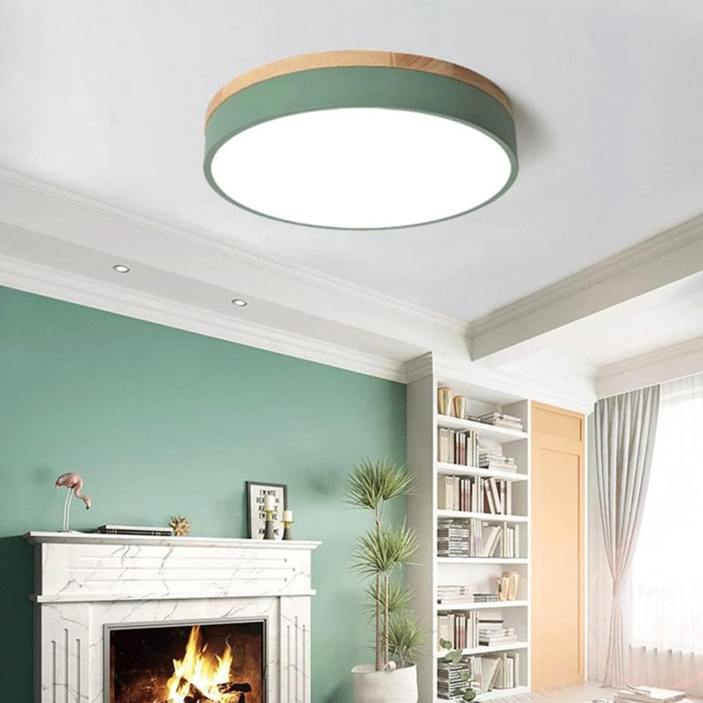 Wood Nordic LED Round Flush Ceiling Light -Homdiy