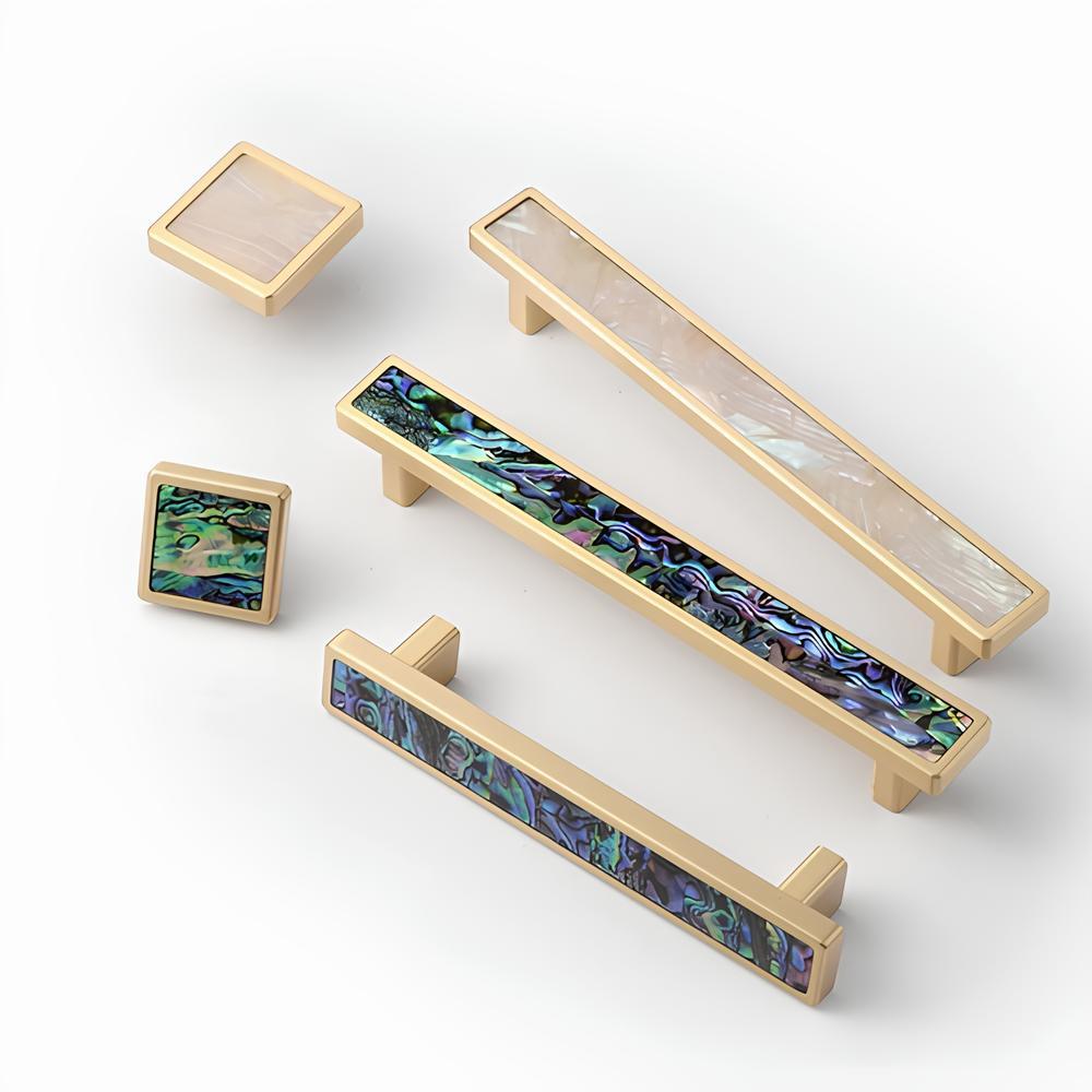 Luxury Natural Shell White Cabinet Pulls Brass Drawer Knobs