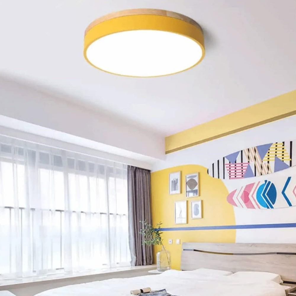 Wood Nordic LED Round Flush Ceiling Light -Homdiy