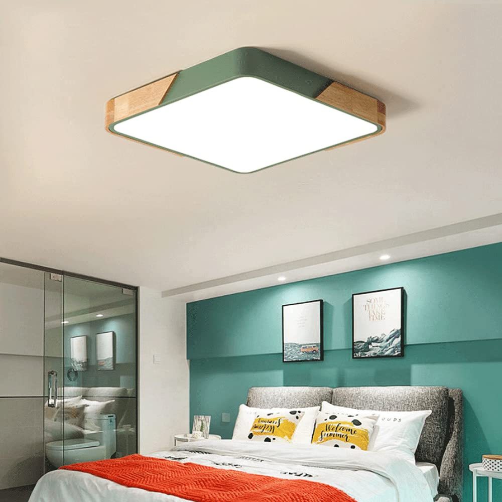 Square Wood And Metal Flush Mount LED Dimmable Ceiling Light -Homdiy