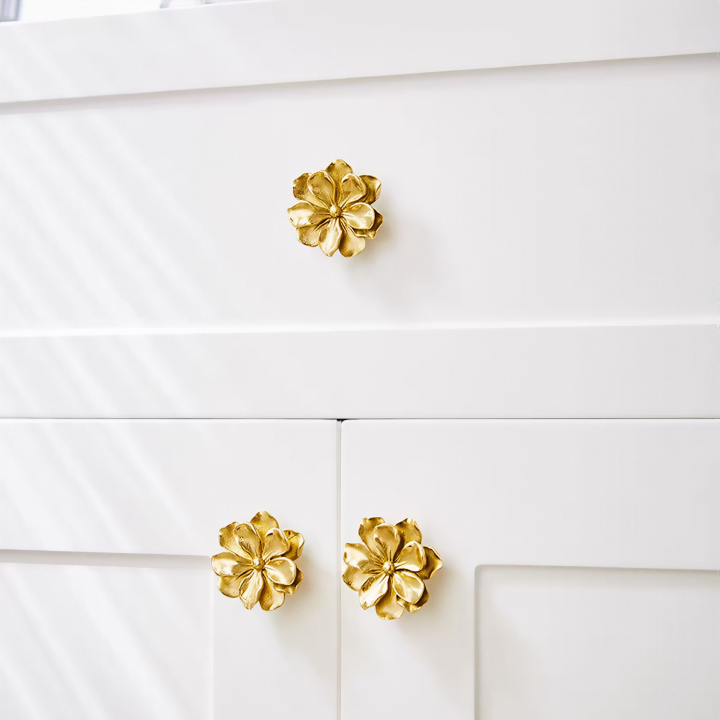 Modern Decorative Gold Brushed Brass Flower Knobs