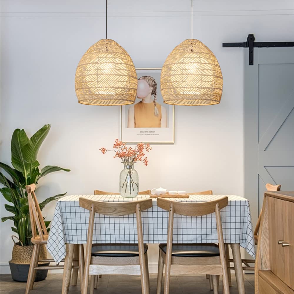 Rattan Basket Pendant Light Wicker Lampshade -Homdiy