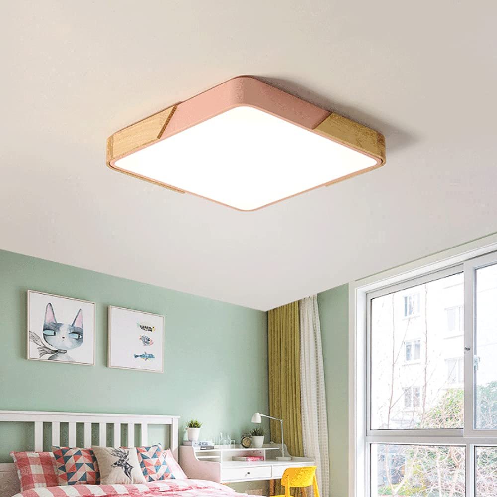 Square Wood And Metal Flush Mount LED Dimmable Ceiling Light -Homdiy