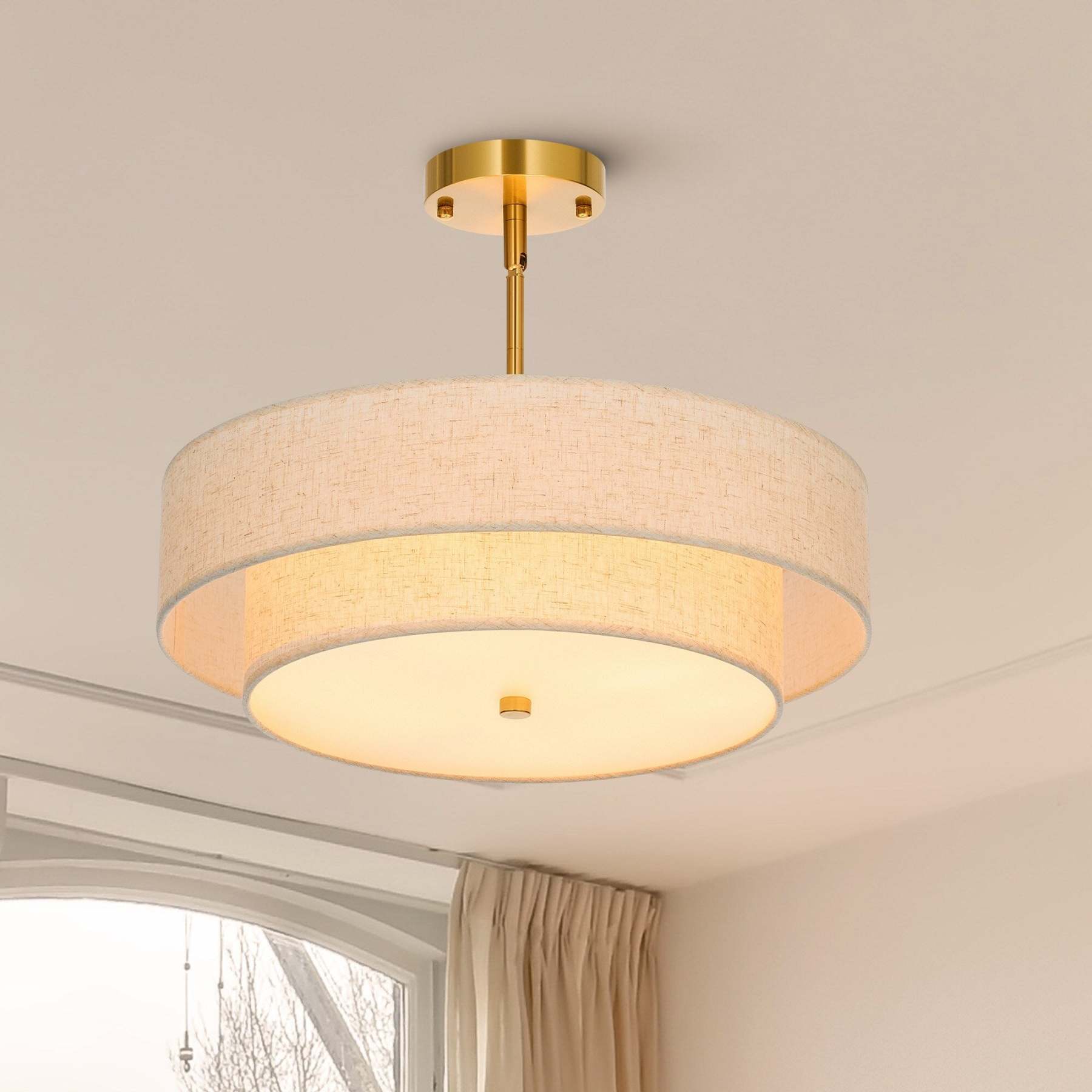 Stylish Drum Living Room Fabric Pendant Light -Homdiy