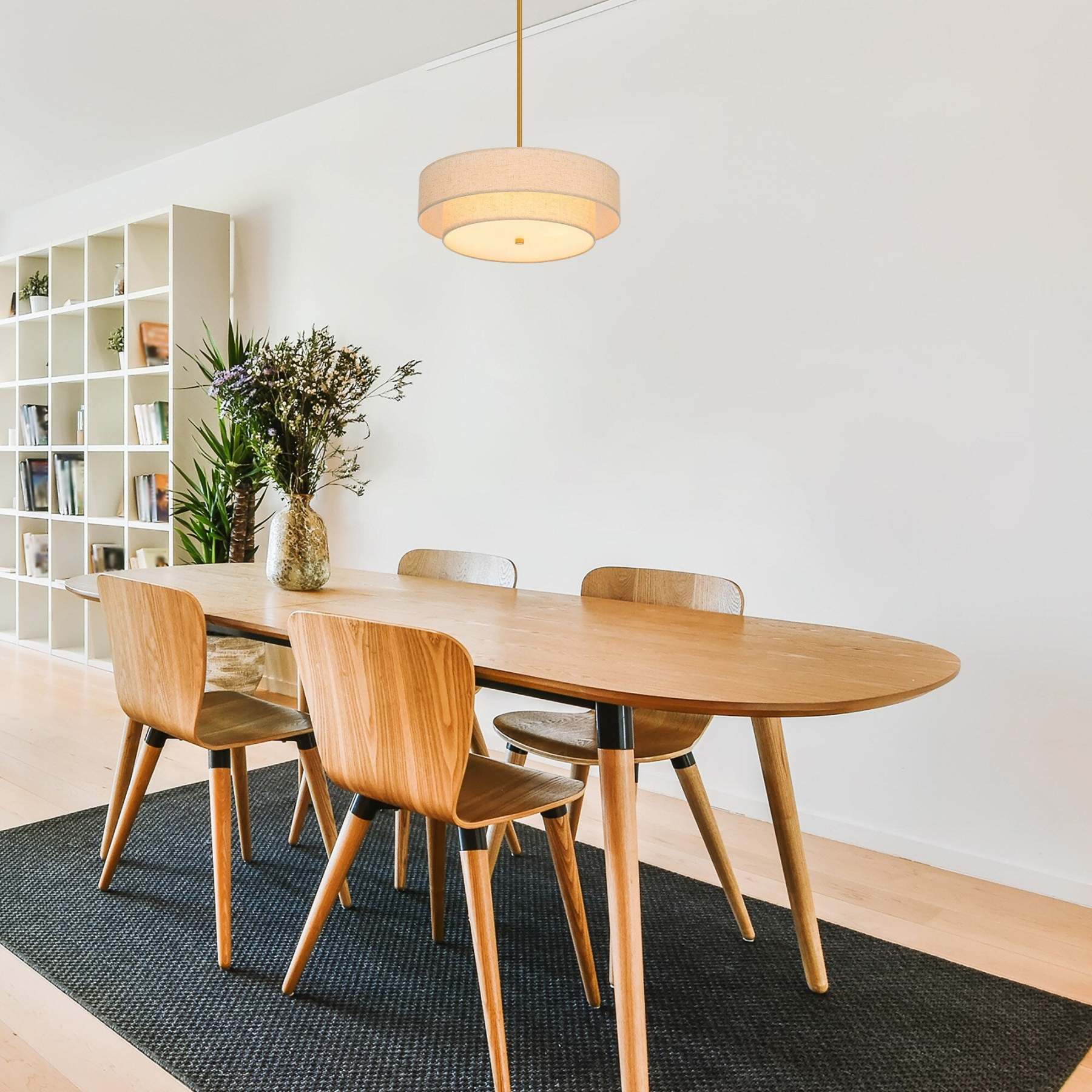 Stylish Drum Living Room Fabric Pendant Light -Homdiy