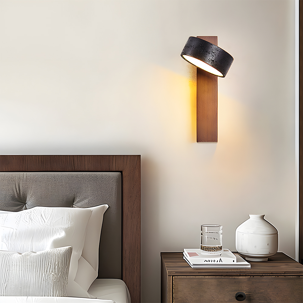 Decorative Elegant Wood and Stone Wall Light with Pull Chain