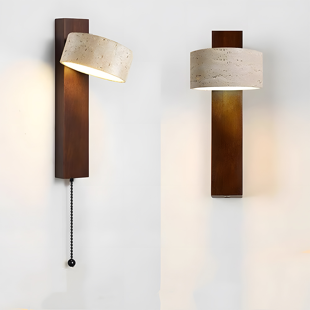 Decorative Elegant Wood and Stone Wall Light with Pull Chain
