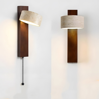 Decorative Elegant Wood and Stone Wall Light with Pull Chain