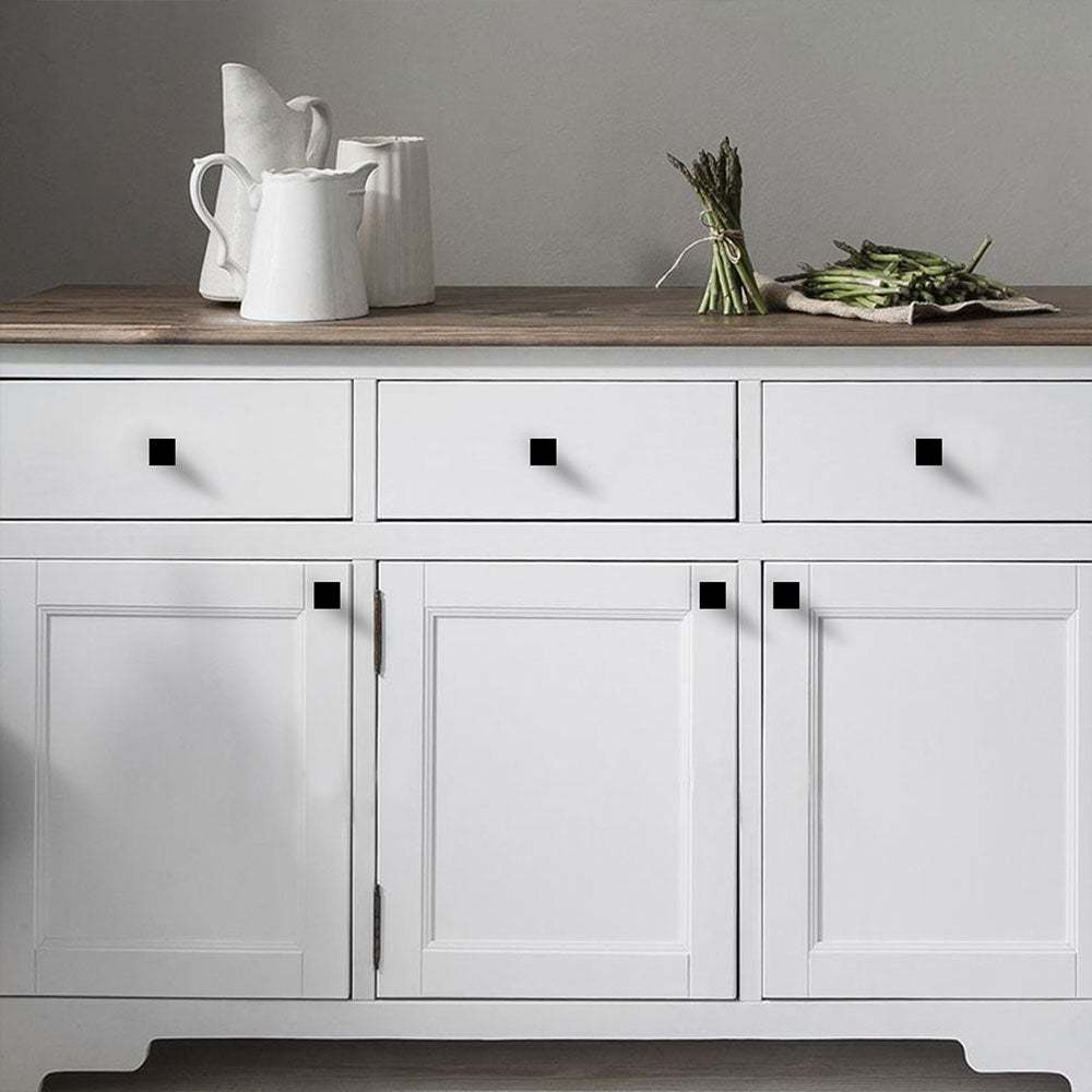 5 Pack Matte Black Cabinet Knobs Solid Square Knobs for Dresser Drawers (LS6785BK) -Homdiy