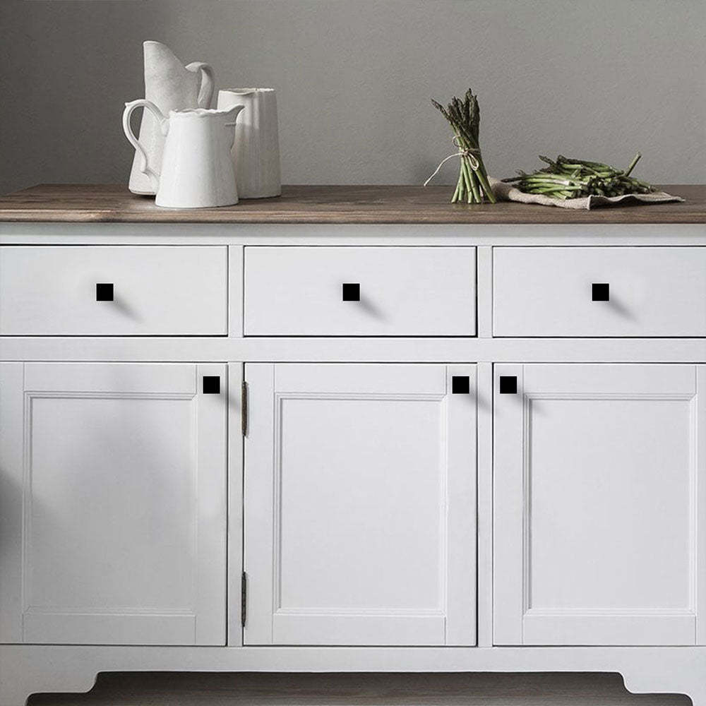 12 Pack Flat Black Square Kitchen Cabinet Knobs 1.1 inch Width(LS6785BK) -Homdiy