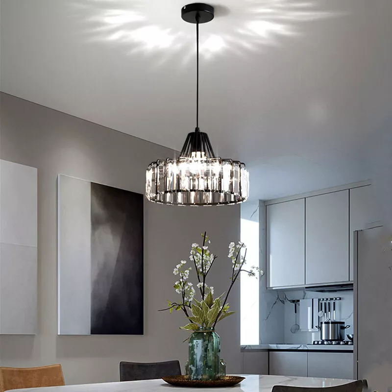 Modern Black Crystal Pendant Light for Dining Room