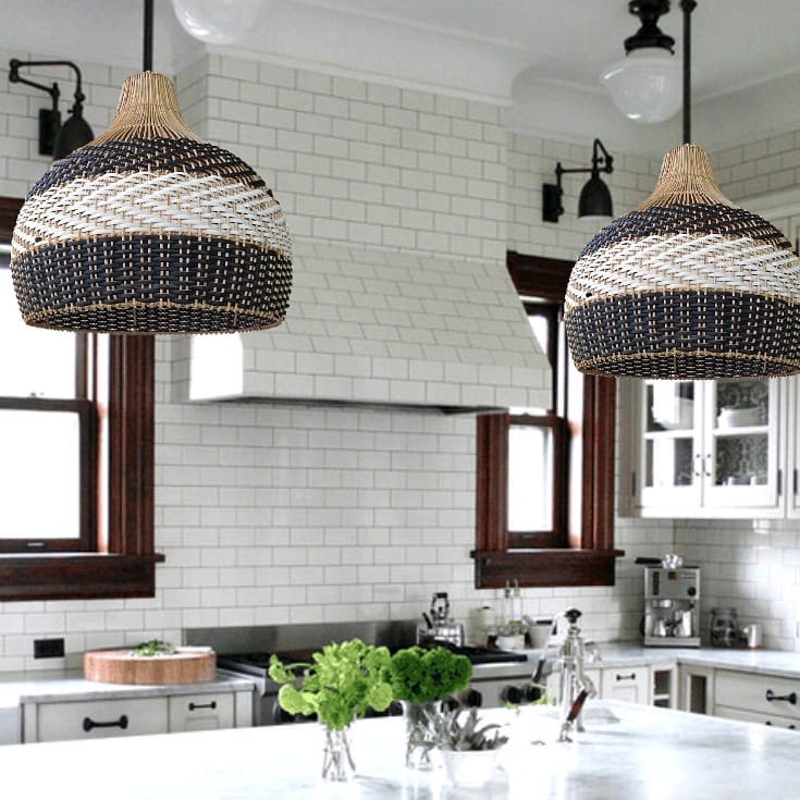 Minimalist Black White Lampshade Rattan Pendant Light -Homdiy