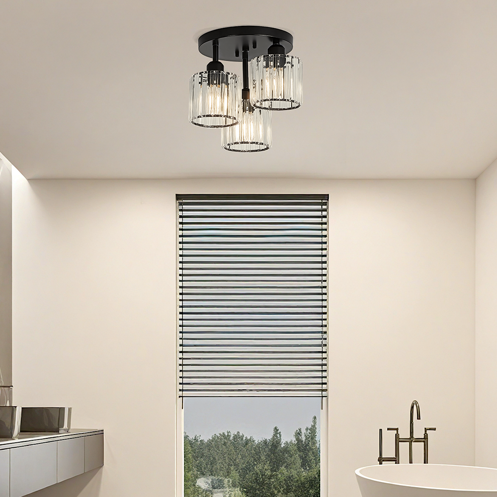 Modern Glass Crystal Semi Flush Ceiling Light