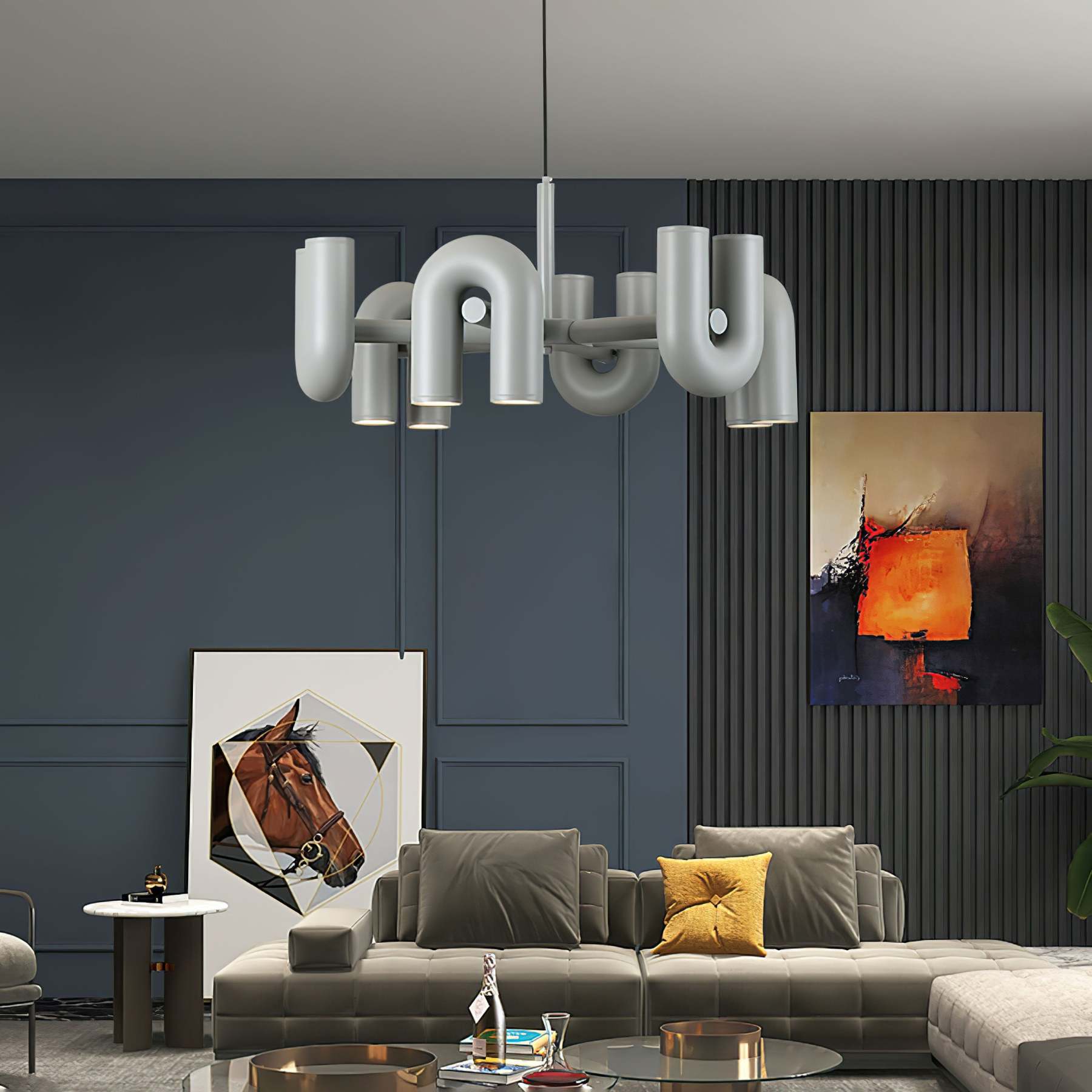 Contemporary Minimalist Pipe Shaped Chandelier