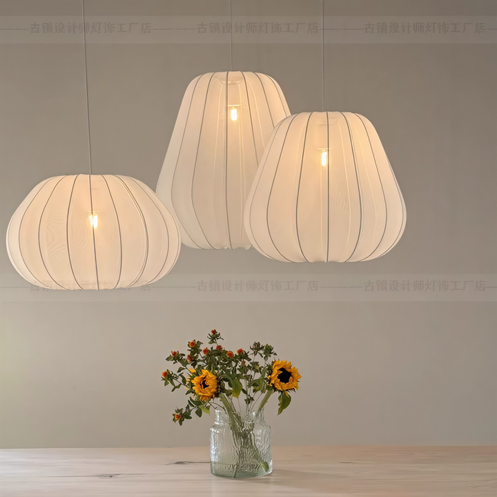 Nordic Beige & Gray Blue Color Fabric Shade Pendant Lamp