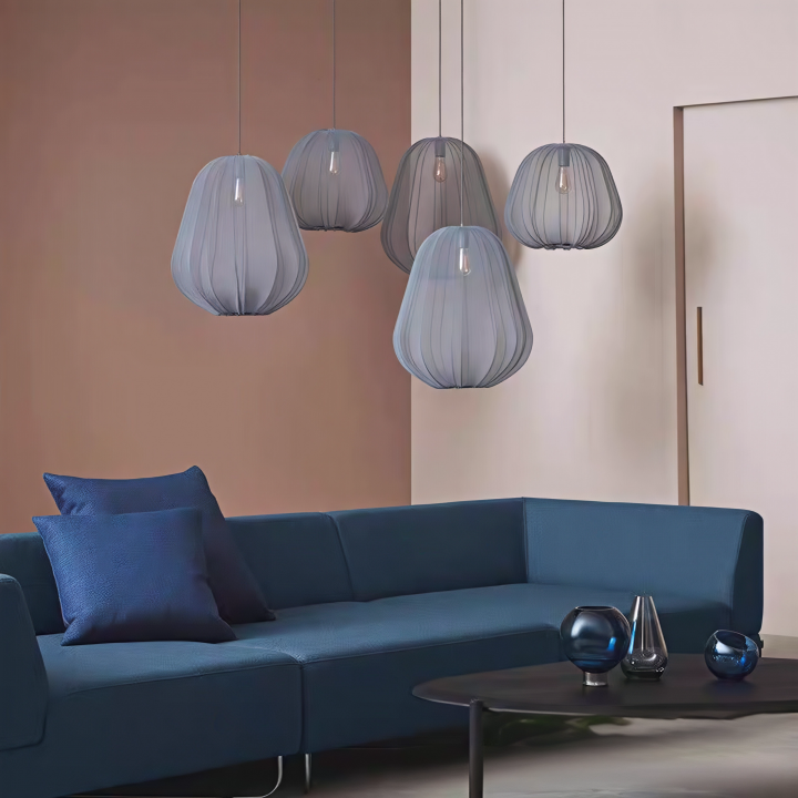 Nordic Beige & Gray Blue Color Fabric Shade Pendant Lamp