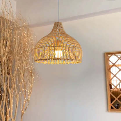 Natural Handwoven Large Basket Rattan Pendant Lampshade -Homdiy
