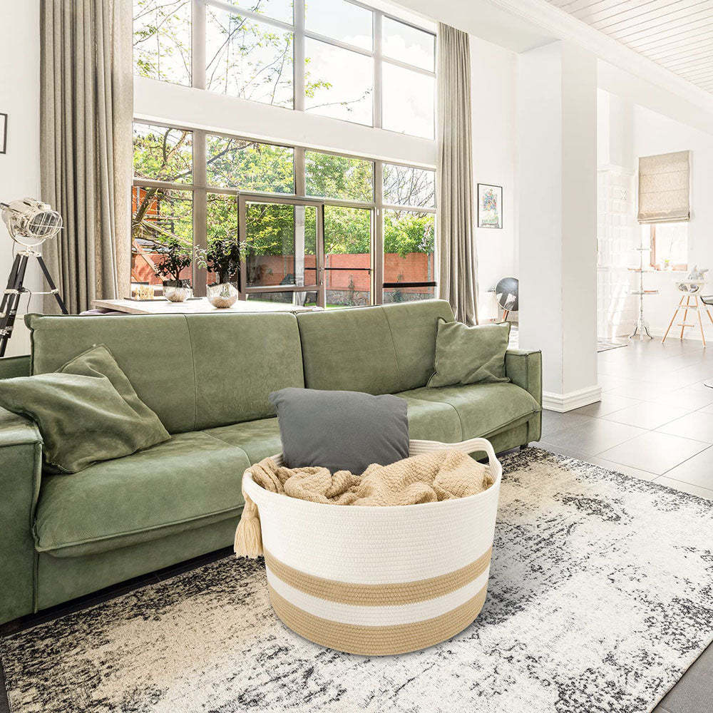 Round Woven Storage Basket Large Cotton Rope Baskets for Storage Baby Storage Basket XXL -Homdiy