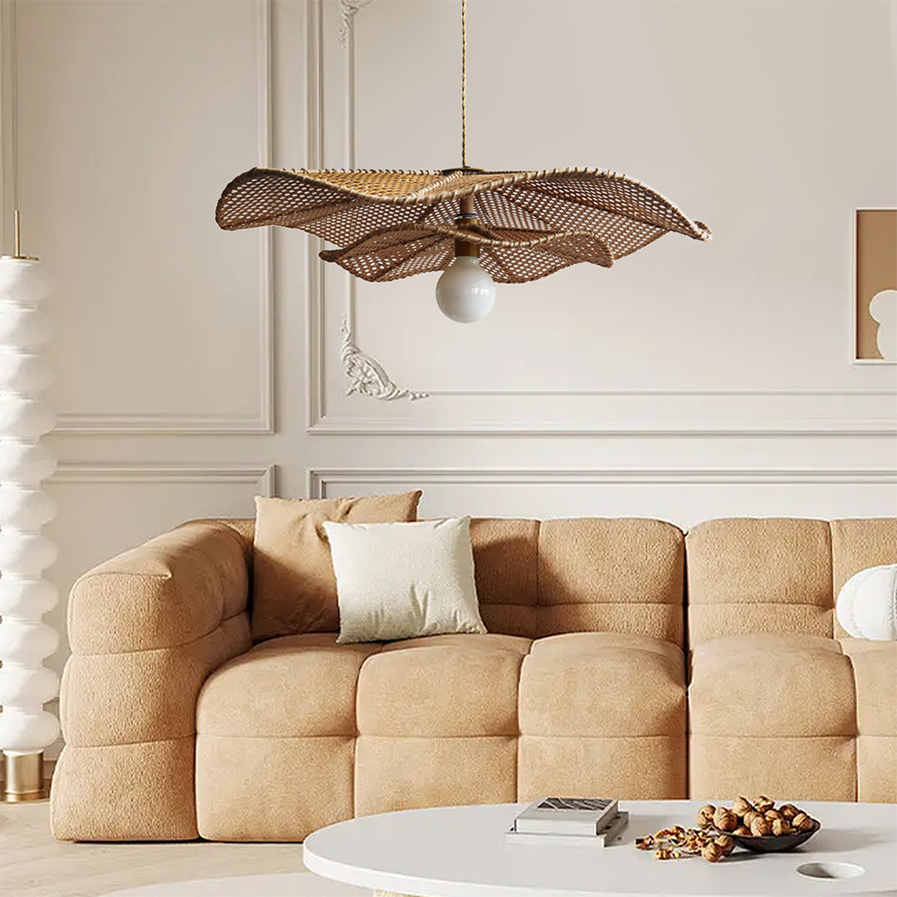 Retro Boho Lotus Leaf Shape Rattan Pendant Light -Homdiy